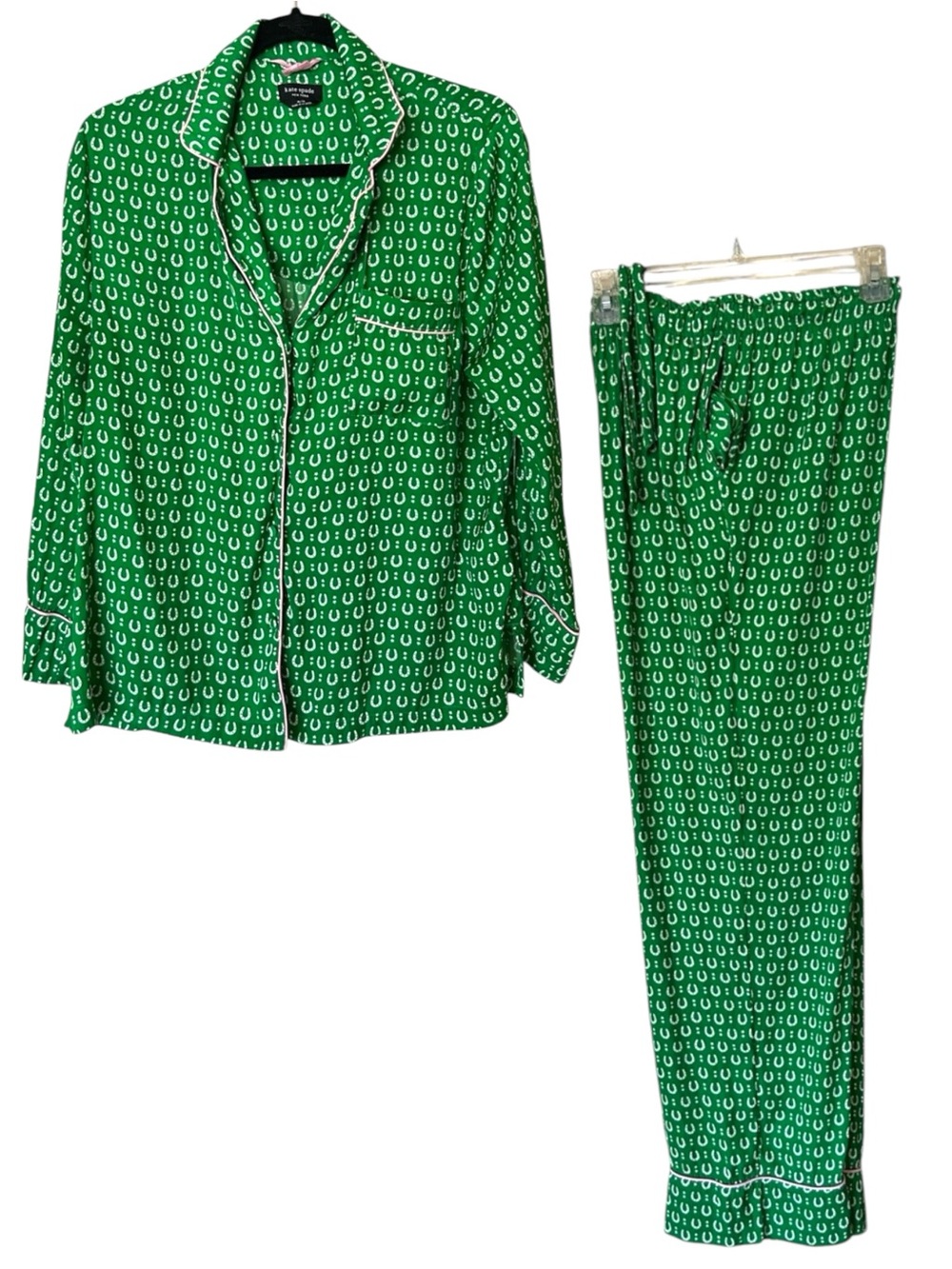 Kate Spade Charming Allover Print Green Pajama Set Elastic Waist Women Size M/M